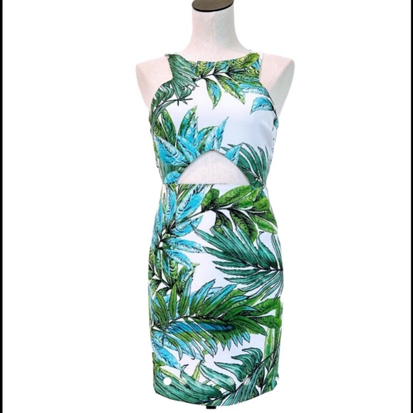 NWT LUCY PARIS GREENLAND TROPICAL CUT OUT DRESS L - Picture 2 of 8